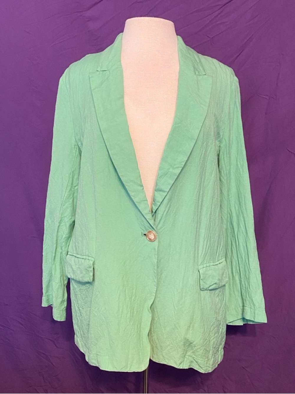 LOFT Mint Green Single-Button Linen Blazer Jacket. Size L.
